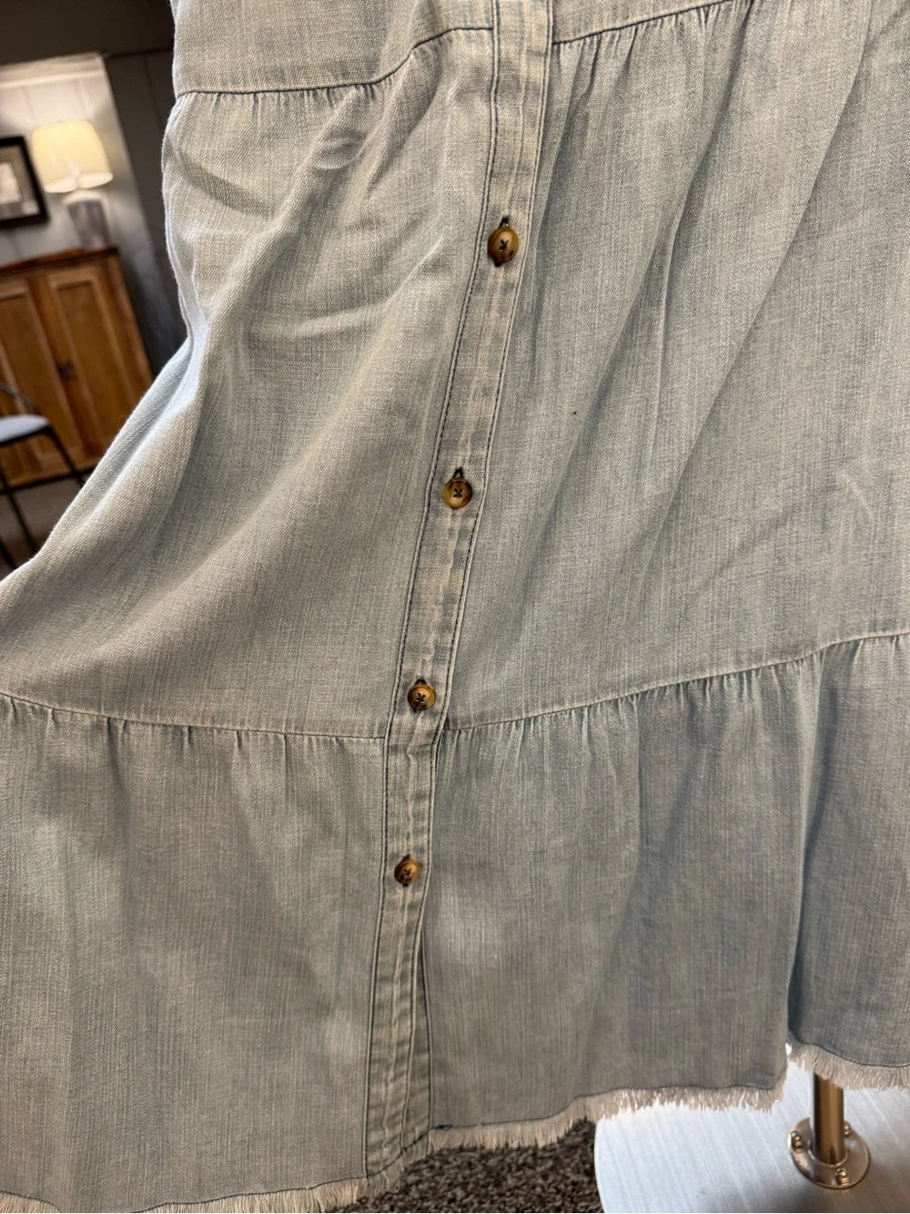 Billy T Light Blue Button-Front Tiered Maxi Skirt - Picture 2 of 3